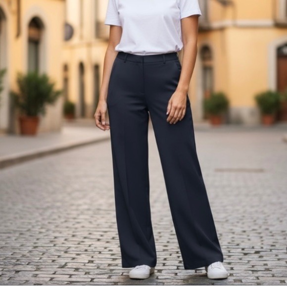 J. McLaughlin Pants - J. McLaughlin | Wide Leg Navy Blue Women's Trousers Size 4‎ Work Wardrobe Staple